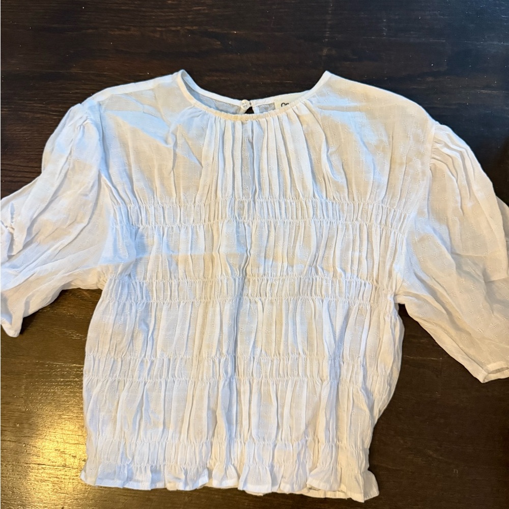 Nordstrom White Smocked Crop Top puffy sleeves
